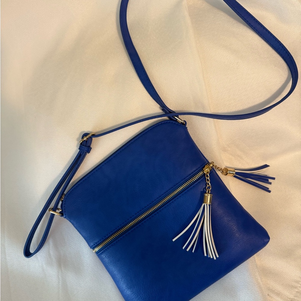Blue Crossbody Bag with Tassel